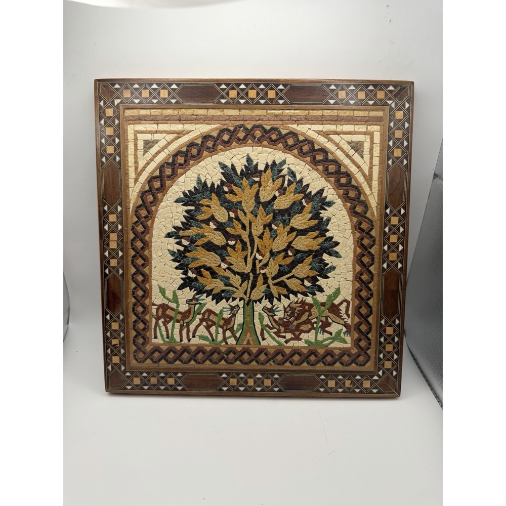 Handmade Tree of Life Full-Stone Mosaic Plaque – Hisham's Palace Replica 11"